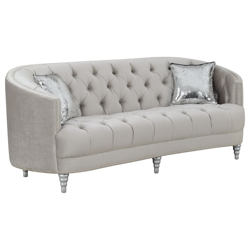 Avonlea Upholstered Sloped Arm Sofa Grey Velvet - Grey/Silver
