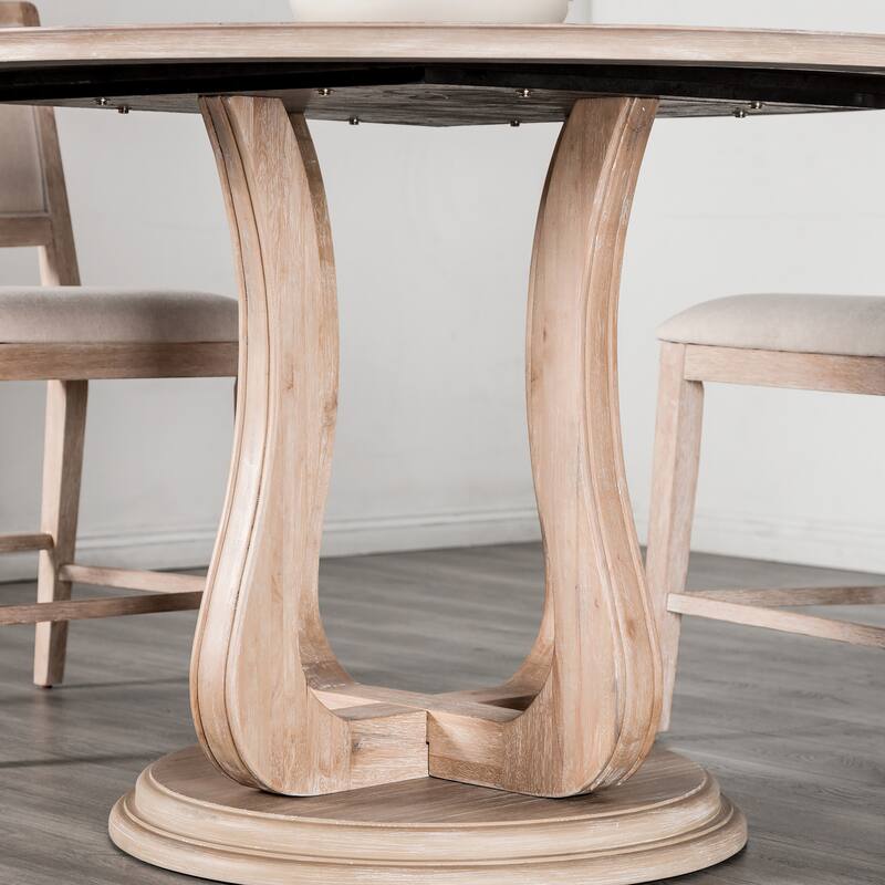 Furniture of America Eira 7-Piece Distressed Natural Wood Round Counter Height Table Set