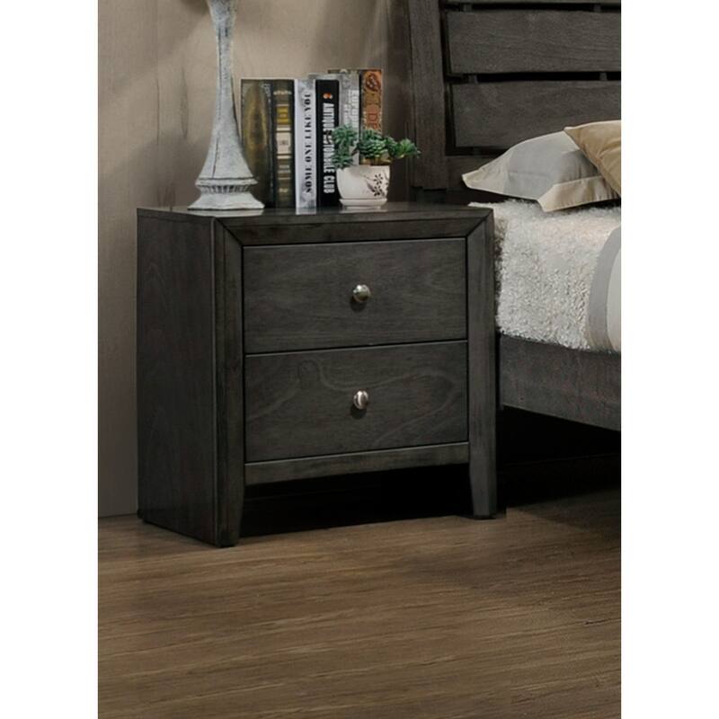 Contemporary Modern Look 2-Drawer Nightstand End Table White Finish Two Storage Drawers Round Knobs