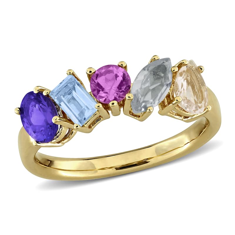 Miadora 1 4/5ct TGW Green Quartz Morganite Tanzanite Sky Blue Topaz Pink Amethyst Ring Yellow Silver