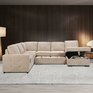 Beige sleeper store sofa with chaise