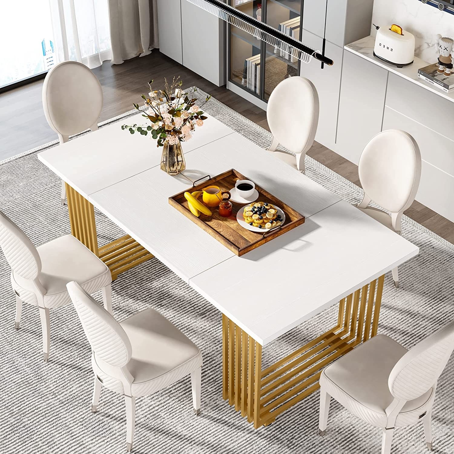 Modern Dining Table for 6 8 People 70.8 Inch Long White Dining Room