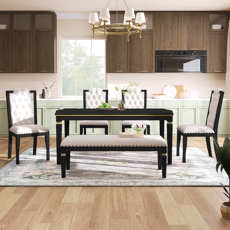 6-Piece Modern Dining Set with Rectangular Table & Tufted Chairs