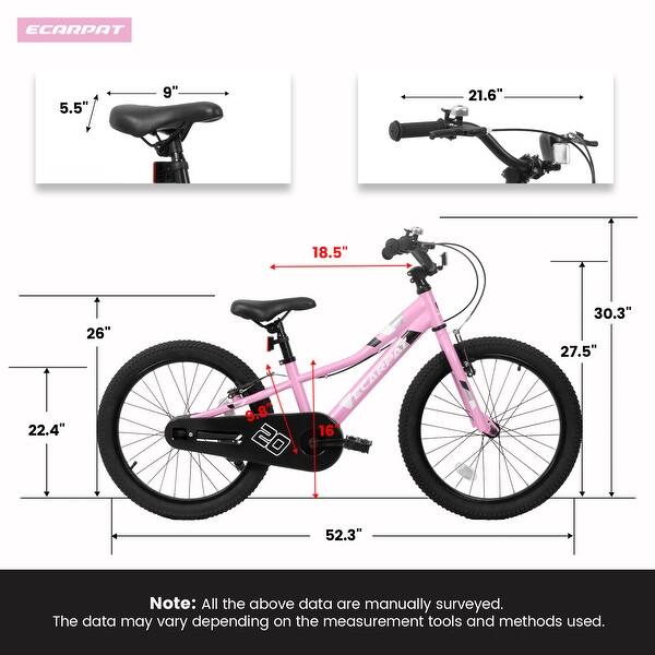 dimension image slide 1 of 3, Kids 20 Inch Bicycle with 1-Speed, Front V Brake & Coaster Brake for Boys and Girls, 3-5 Years