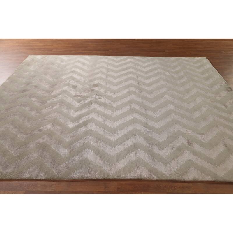Chevron Style Nepalese Oriental Area Rug Handmade Wool Carpet - 8'0" x 9'7"