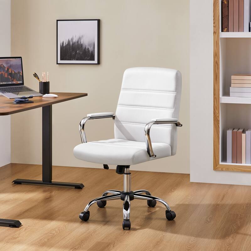 Yaheetech Adjustable Mid-Back Faux Leather Swivel Office Chair - White