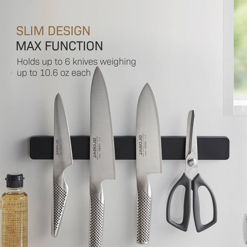 Yamazaki Home Magnetic Knife Rack, ABS Plastic, 6 knives (10.6 oz each), Holds 4.4 lbs - L 0.67 x W 13.78 x H 1.57 inches
