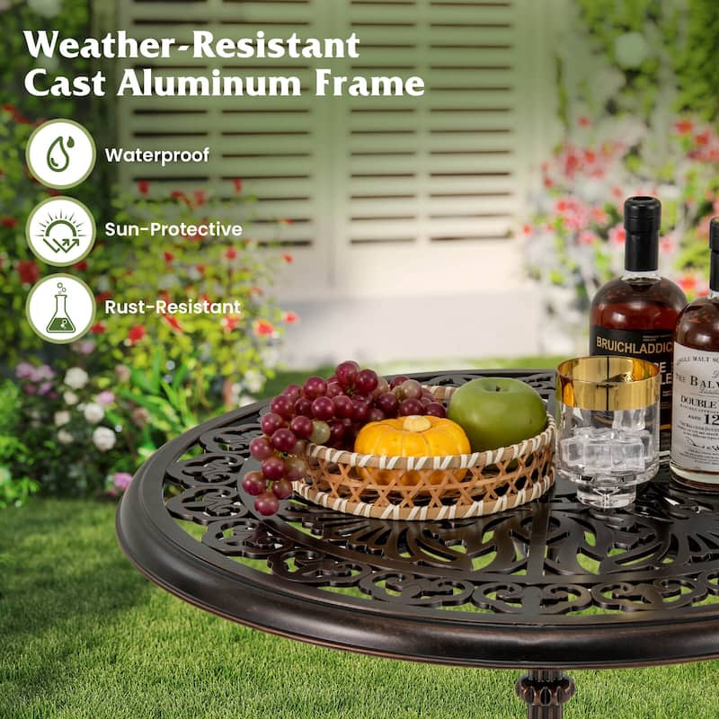 Costway 27” Round Cast Aluminum Patio Bistro Table with Hollow Top - Copper - See Details