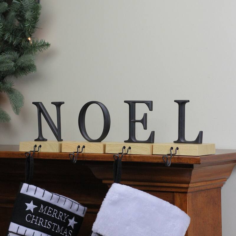 Metal Lettered "NOEL" Christmas Wooden Stocking Holders - 6" - Set of 4