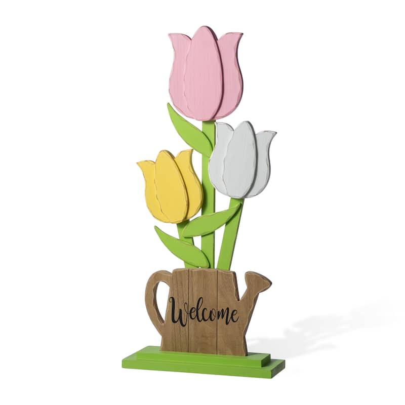 Glitzhome 30"H Easter Wooden Tulip Porch Decor