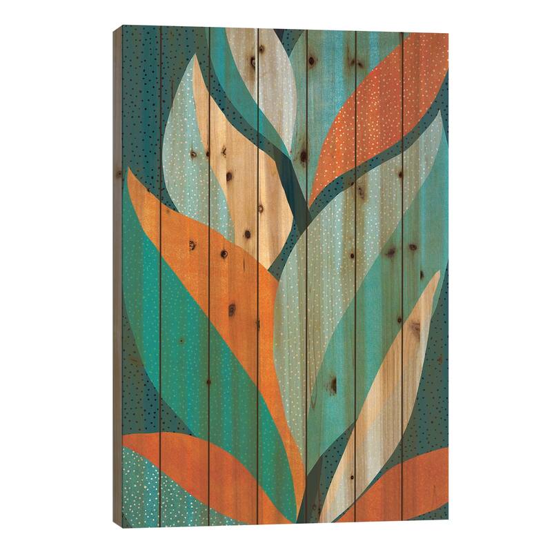 Abstract Tropical Foliage Print On Wood by Modern Tropical - Multi-Color - 26x18x1.5