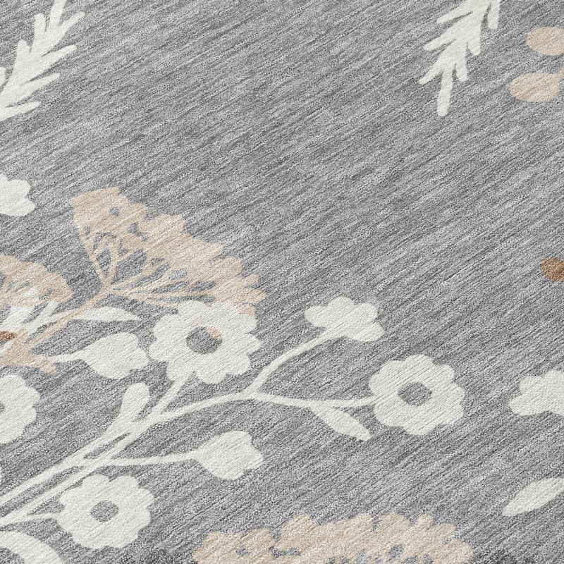 Machine Washable Indoor/ Outdoor Floral Border Chantille Rug