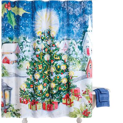 Christmas Night Printed Scenic Shower Curtain