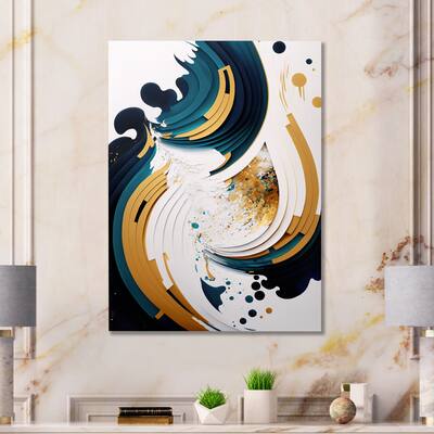 Designart 'Blue And Gold Modern Art Abstract Painting VII' Modern Shapes Transitional Metal Wall Art