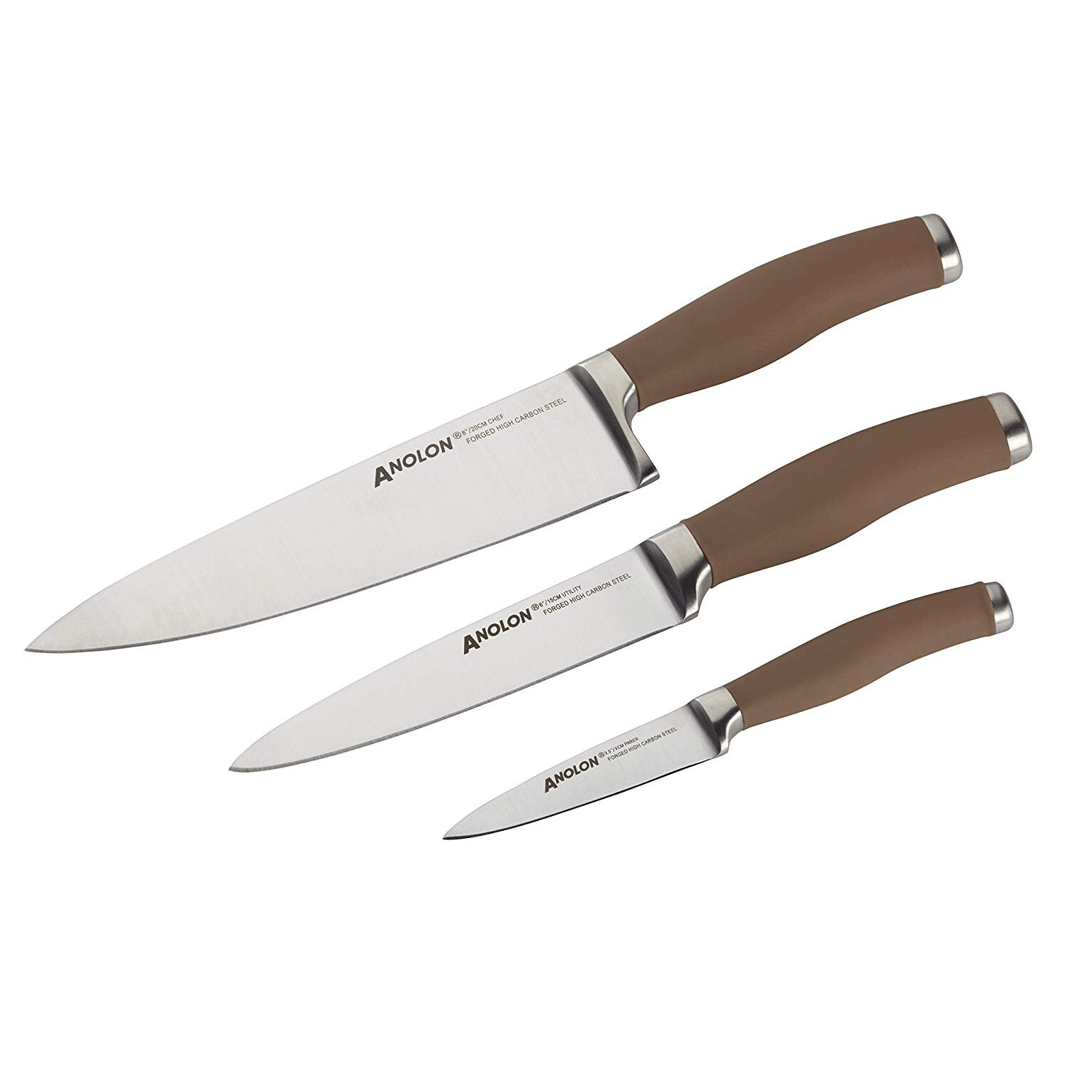 Shop Anolon 46276 Suregrip Japanese Stainless Steel Chef Knife Set 3 Piece Bronze Overstock 28002768
