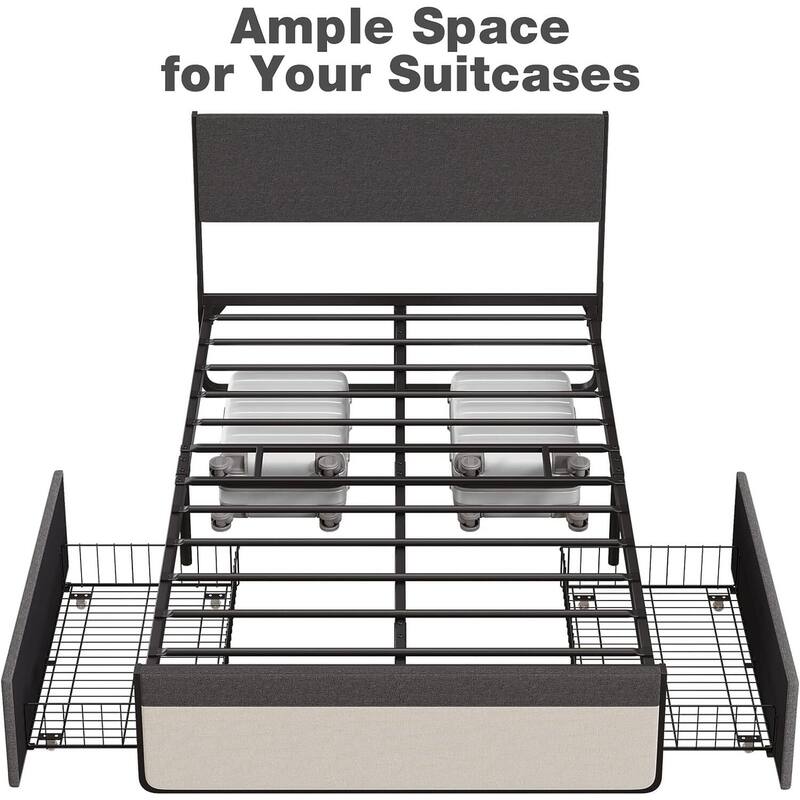 Bed Frame with 2 Storage Drawers Upholstered Platform Bed Frame