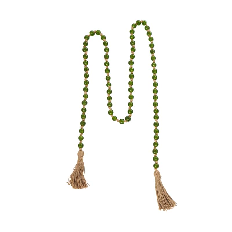 Glass Handmade Round Long Beaded Garland with Tassel with Knotted Brown Jute