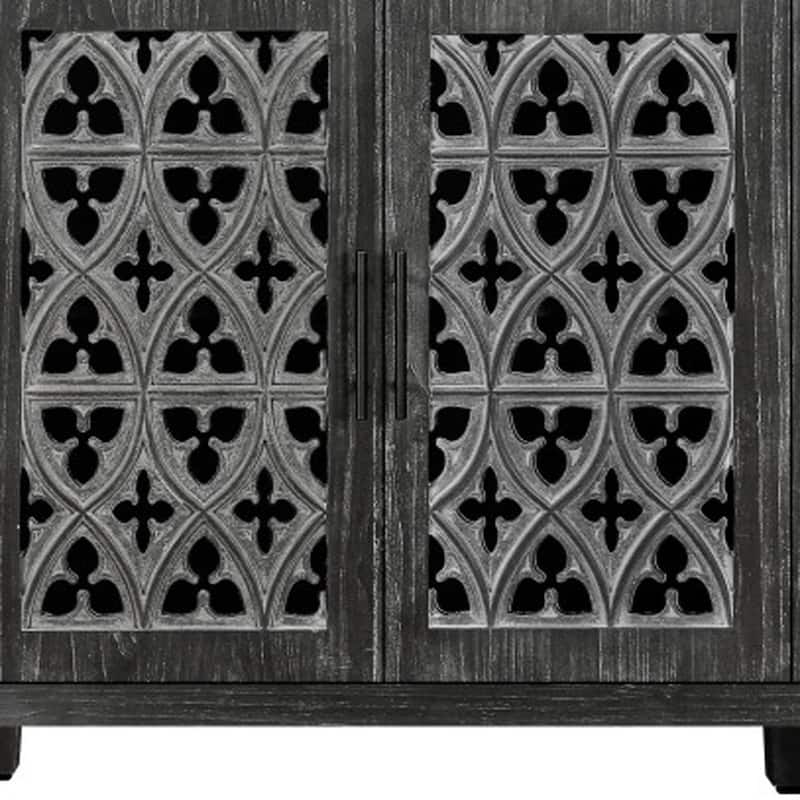 HomeRoots 65" Charcoal Distressed Wood Sideboard with Four Doors - 64.6' X '32.3' X '15.6