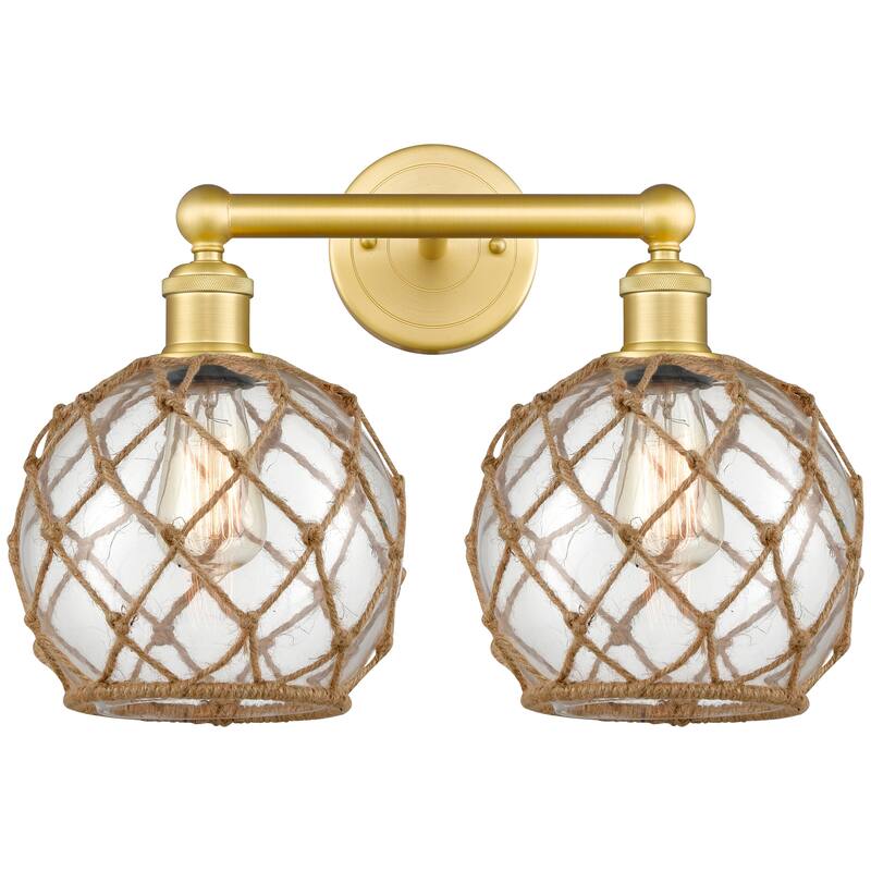 Innovations Lighting Endless Possibilities Edison - Farmhouse Rope - 2 Light 17" Bath Vanity Light - Clear Glass with Brown Rope/Satin Gold