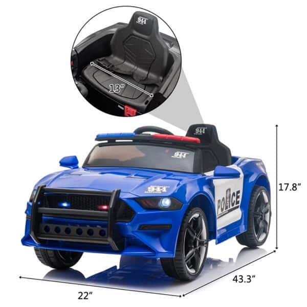 dimension image slide 0 of 2, 12V Kids Ride On Car ,Police sports car,2.4GHZ Remote Control,LED Lights,Siren,Microphone - 43.3"(L)x22"(W)x17.8"(H)