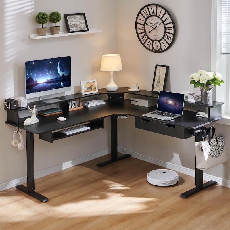 60'' L Shaped Electric Comnputer Desk, Height Adjustable Gaming Desk