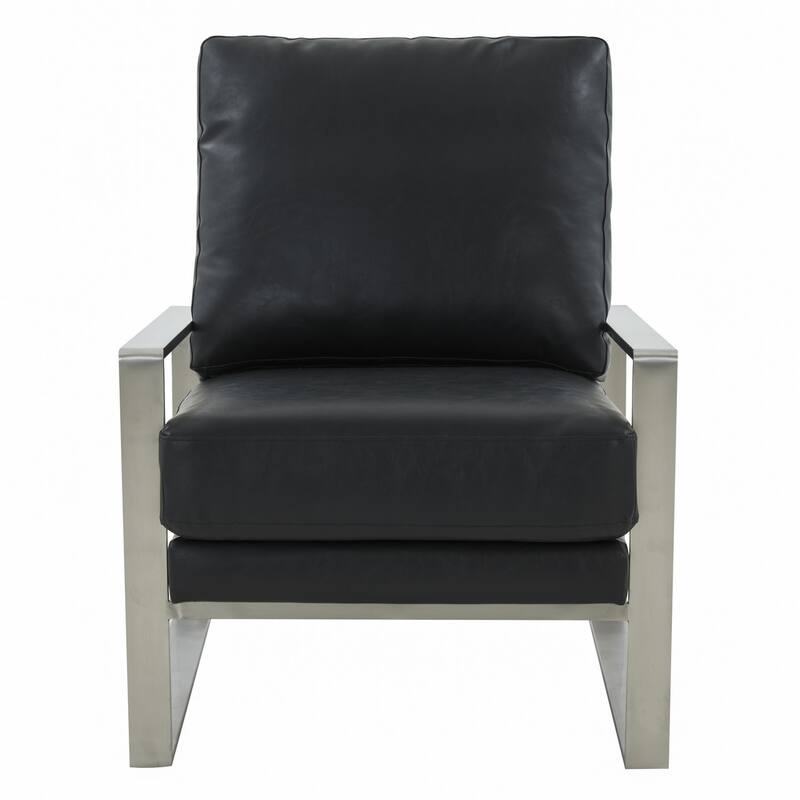 Jefferson Contemporary Leather Accent Armchair with Silver or Gold Frame, Removable Cushions, and Durable Spring-Supported Seat