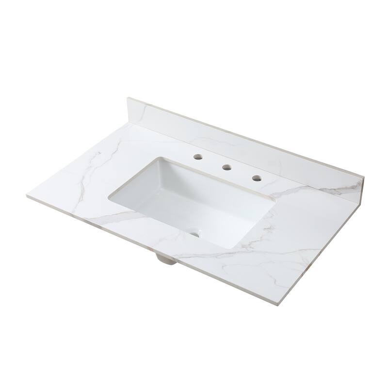 37" Bathroom Vanity Top Stone Carrara Gold Tops with Rectangle Undermount Ceramic Sink