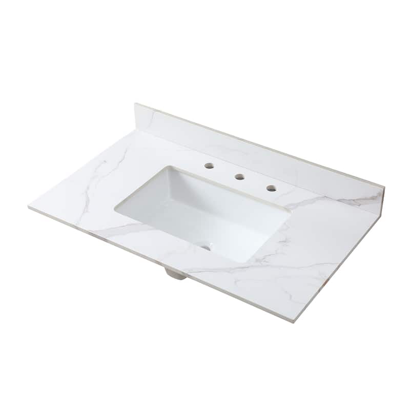 Monterey Sintered Stone Bathroom Vanity Top with Ceramic Sink - White