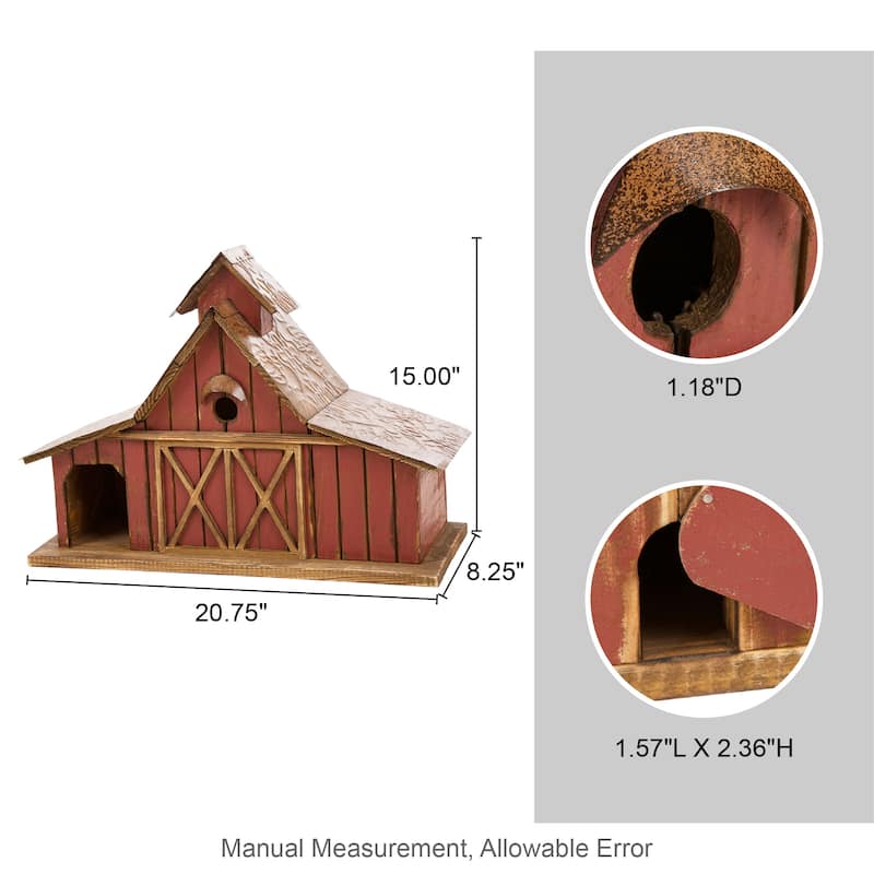 Glitzhome 20.75"W Extra-Large Farmhouse Rustic Wood Barn Birdhouse - 20.75" W x 14.96" H x 8.27" D