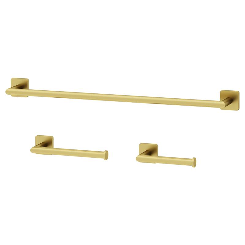 VIGO Satro 3-Piece Bathroom Hardware Accessory Set with 24 in. Towel Bar, Toilet Paper Holder, Hand Towel Holder - Matte Brushed Gold