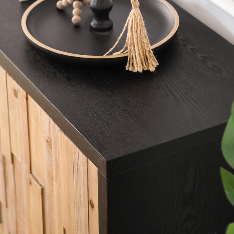 Wooden 4-Door Cabinet with Textured Geometric, Sideboard Storage Cabinet Accent Cabinet with Internal Shelving