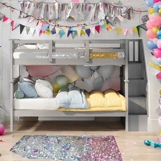 Stairway Design Full-Over-Full Bunk Bed with Storage and Guard Rail for Bedroom,Dorm