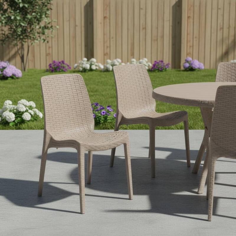 Set of Four Taupe Heavy Duty Plastic Outdoor Stacking Dining Chairs - Taupe