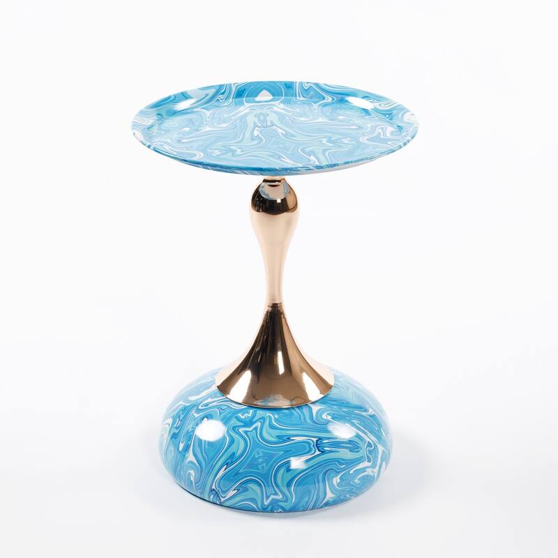 Mermaid Tail End Coffee Table Round Side Table, Modern Metal Pedestal Table