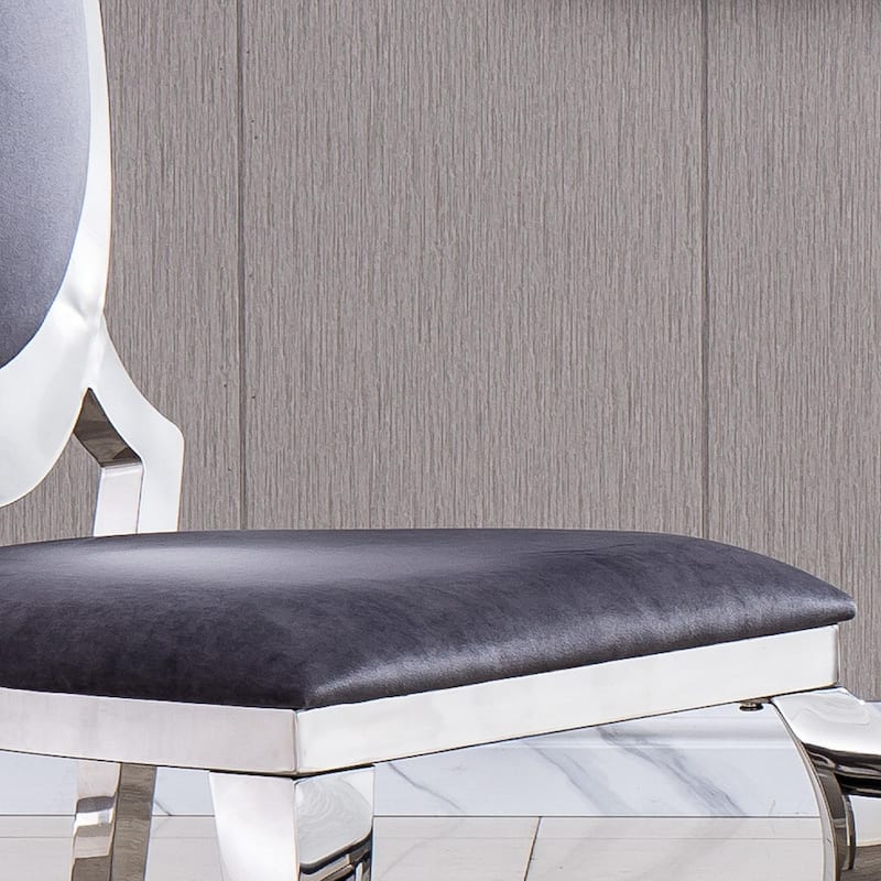 Set of 2 Leatherette Dining Chair with Oval Backrest and Steel Legs