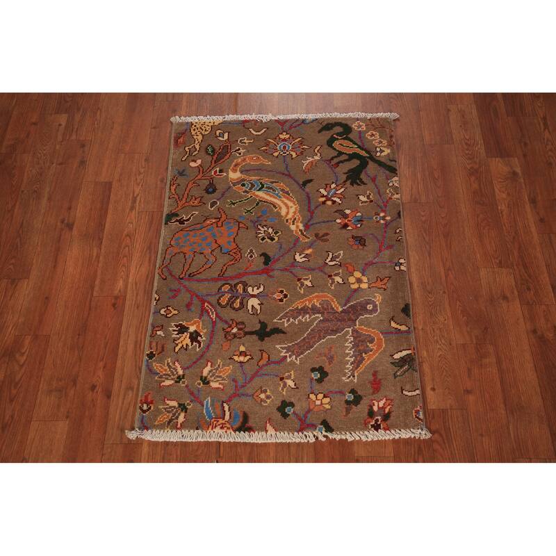 Animals Design Kazak Foyer Rug Handmade Wool Carpet - 2'0" x 3'0"