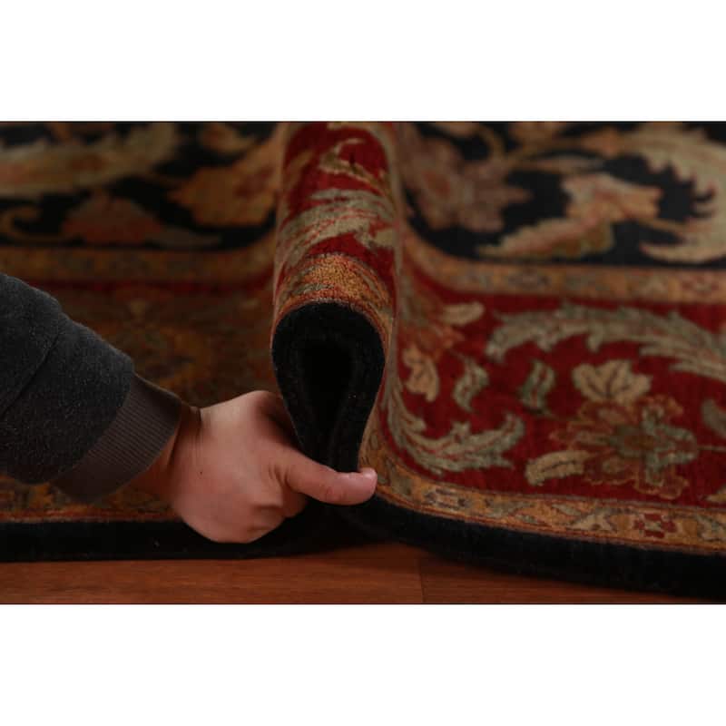 Black Floral Agra Indian Area Rug Handmade Wool Carpet - 9'3"x 12'0"
