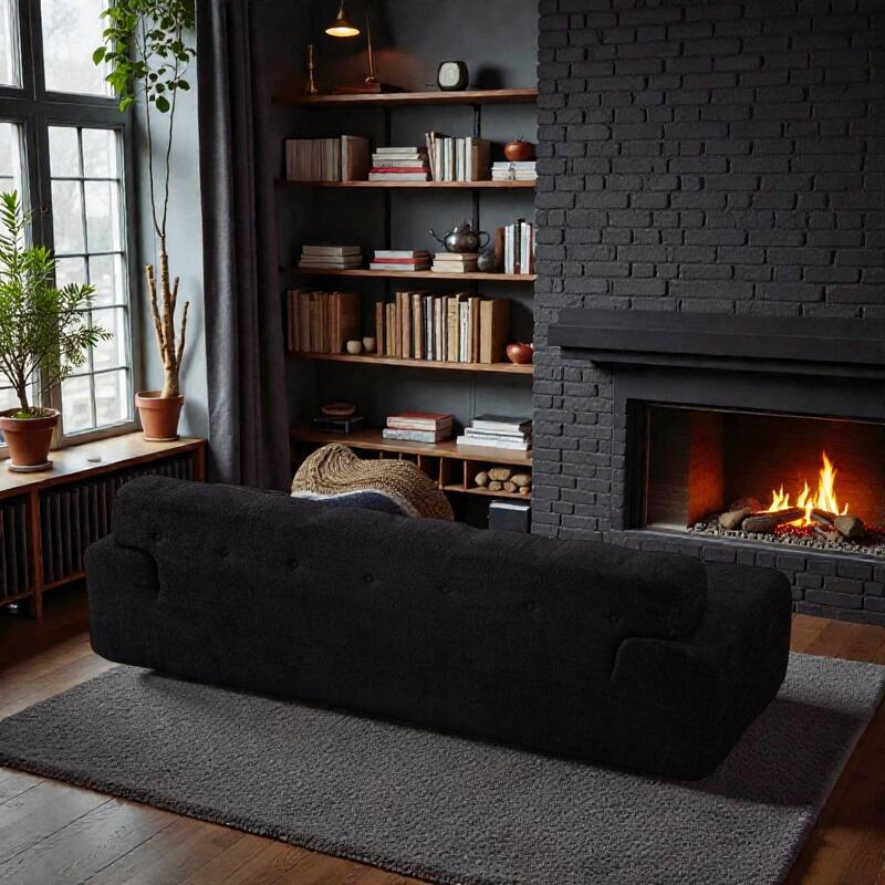 87.4 Inch Cloud Style 3 Seater Sofa, Button Tufted Chenille Upholstered Couch with Square Arms, No Assembly