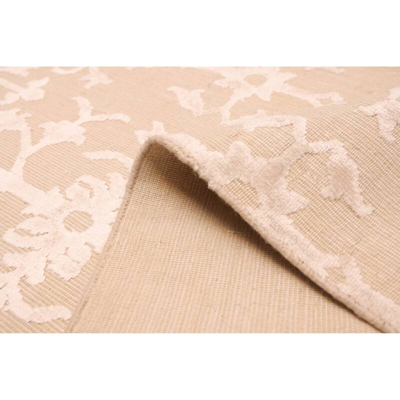 ECARPETGALLERY Hand Loomed Elysian Beige, Ivory Viscose, Wool Rug - 6'8 x 8'1