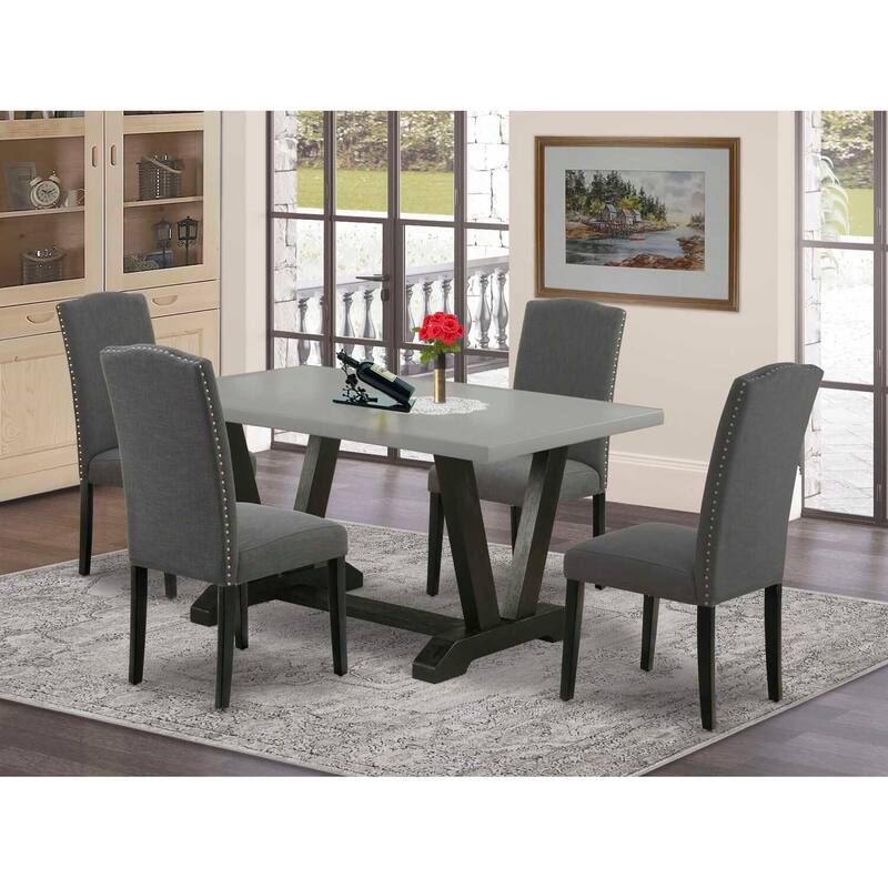 5-Piece Rectangle Natural Oak Finish Solid Wood Top Dining table with 4 Chairs with