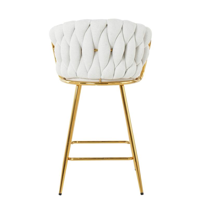 Bar Stools Set of 2, Kitchen Island Bar Chair with Back, Upholstered Low Bar Stools with Footrest and Metal legs