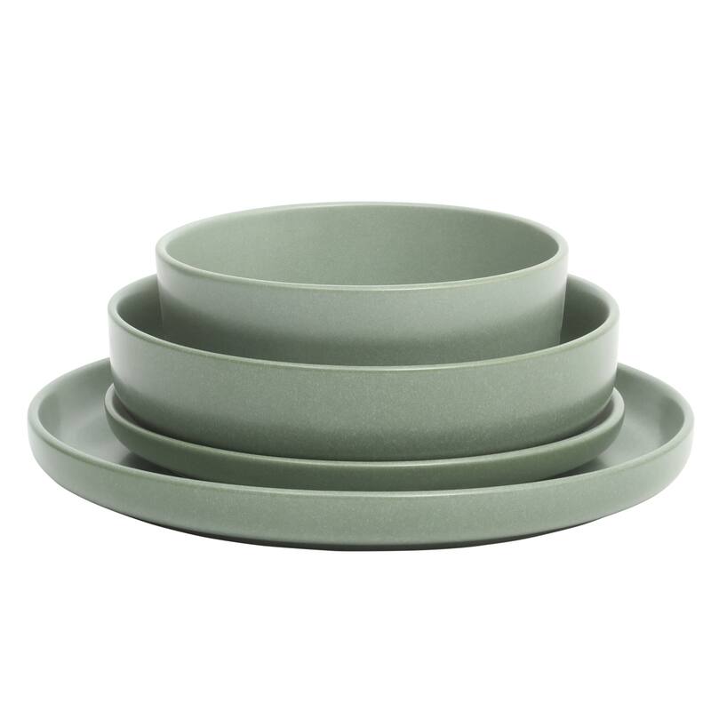 Gibson Elite Pasco (Service for 4) Plates and Double Bowl Reactive Glaze Stoneware Ceramic Dinnerware Set