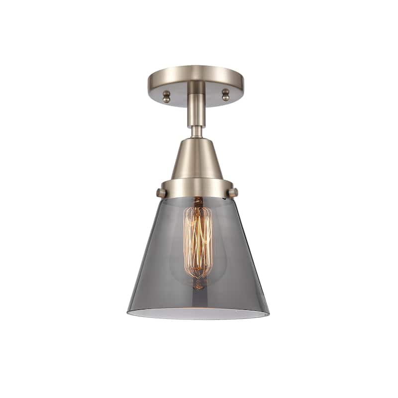 Innovations Lighting Caden Cone - 1 Light 6" Flush Mount - Brushed Satin Nickel/Light Smoke