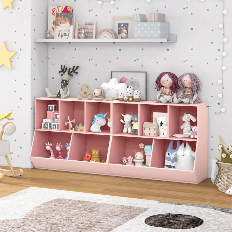 Costway 5-Cubby Kids Toy Storage Organizer Wooden Bookshelf Display - See Details
