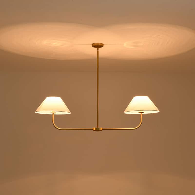 2-Light Modern Black/Gold Linear Fabric Cone Large Pendant Light for Kitchen Island