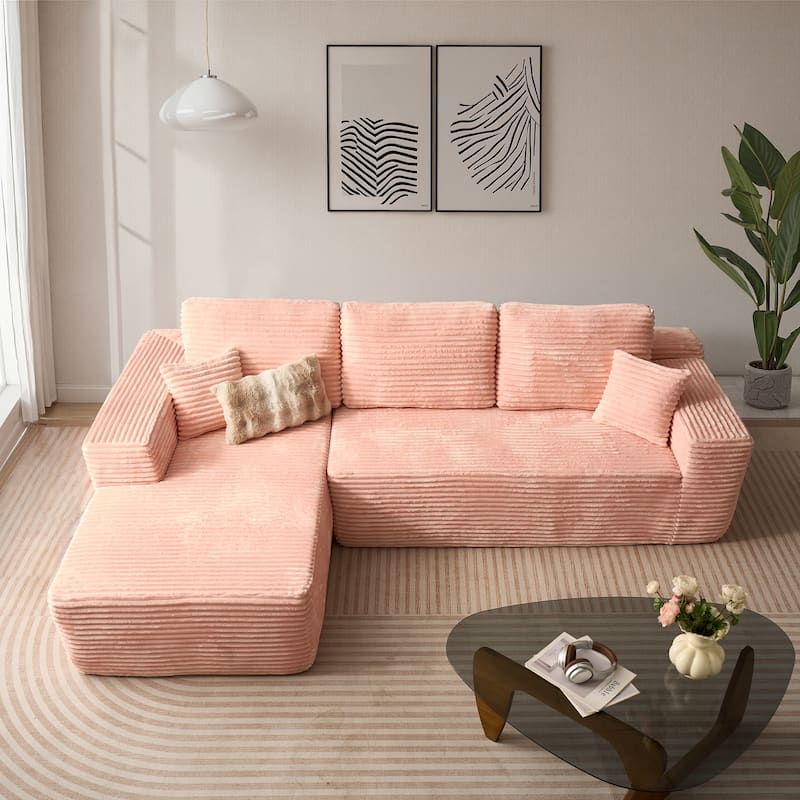 HOOOWOOO Modern L-shaped Modular Sectional Sofa with Chaise - PlushPink