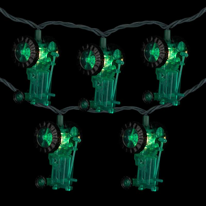 10 Green Tractors Clear White String Light Set - 6' Green Wire