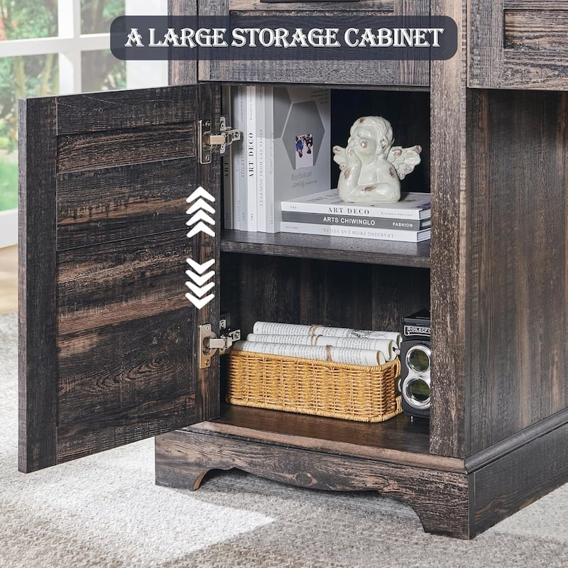 Farmhouse L Shaped Desk with Hutch, Wood Desk with Charging Station