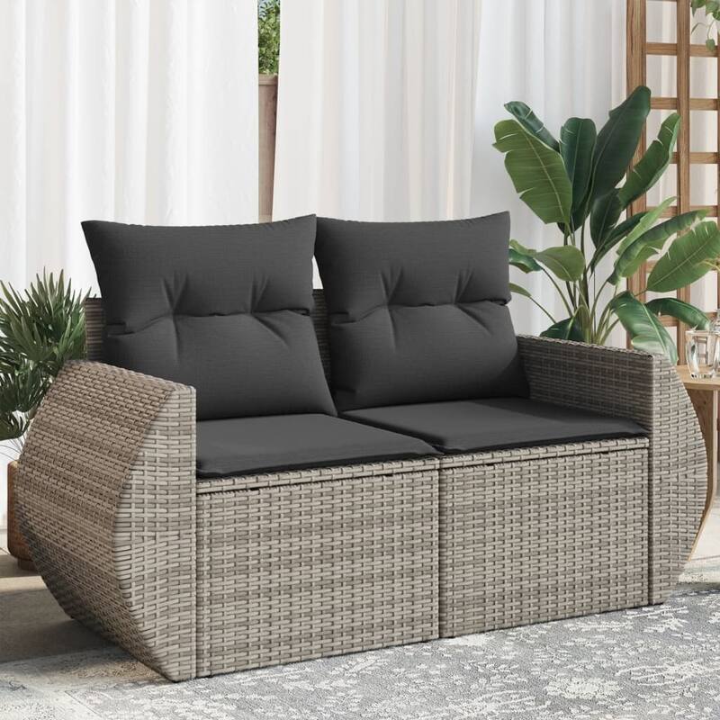 vidaXL Patio Sofa with Cushions 2-Seater Loveseat Modular Couch Poly Rattan - 24.4 x 55.9 x 27.2 in - Gray and dark gray without storage