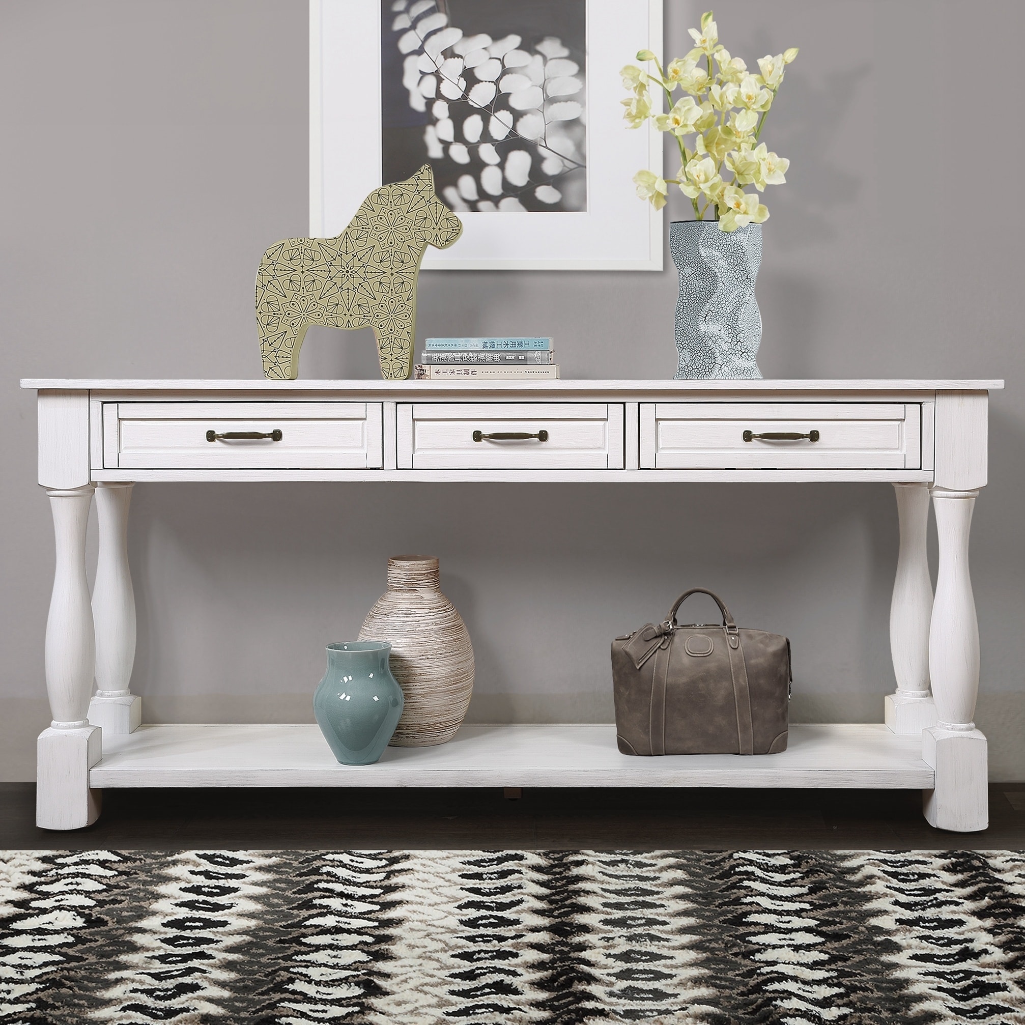 Long Wood Console Table with 3 Drawers and 1 Bottom Shelf for Entryway Hallway Easy Assembly Extra-thick Sofa Table